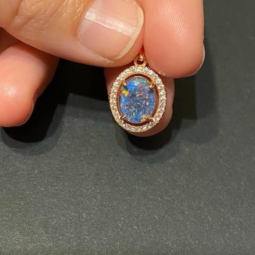 Australian Opal triplet Pendant with colored 925 sterling silver cz accents